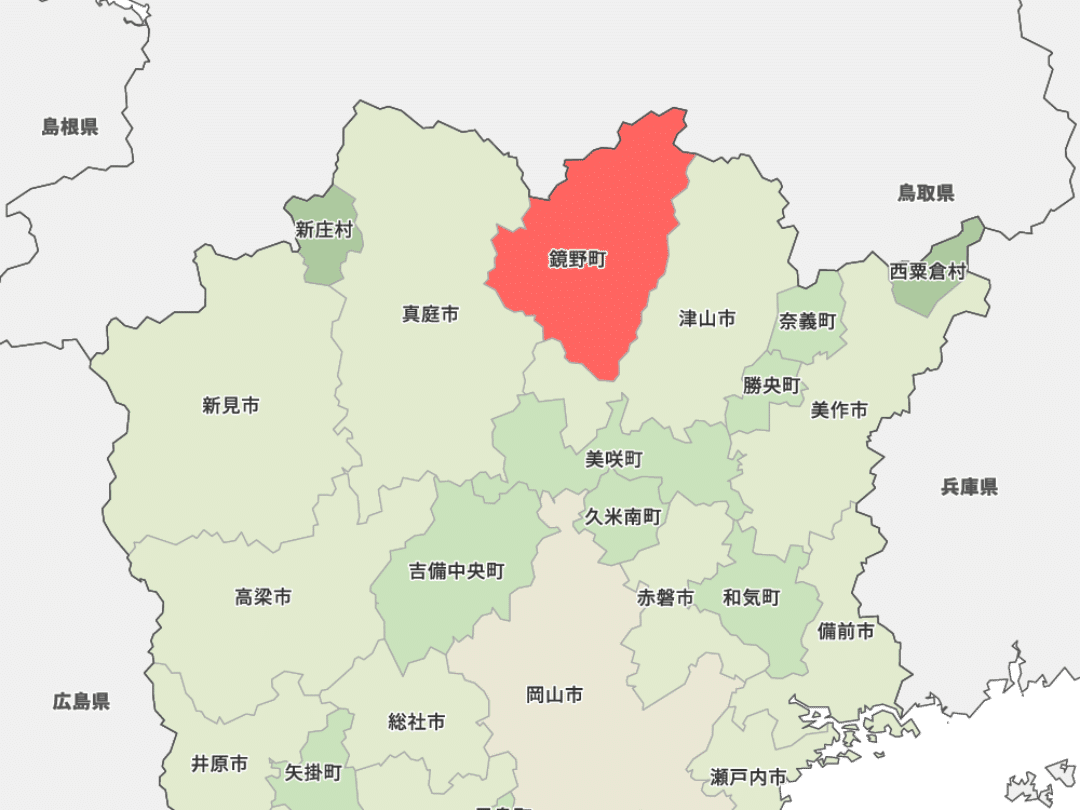 鏡野町の位置を示す地図